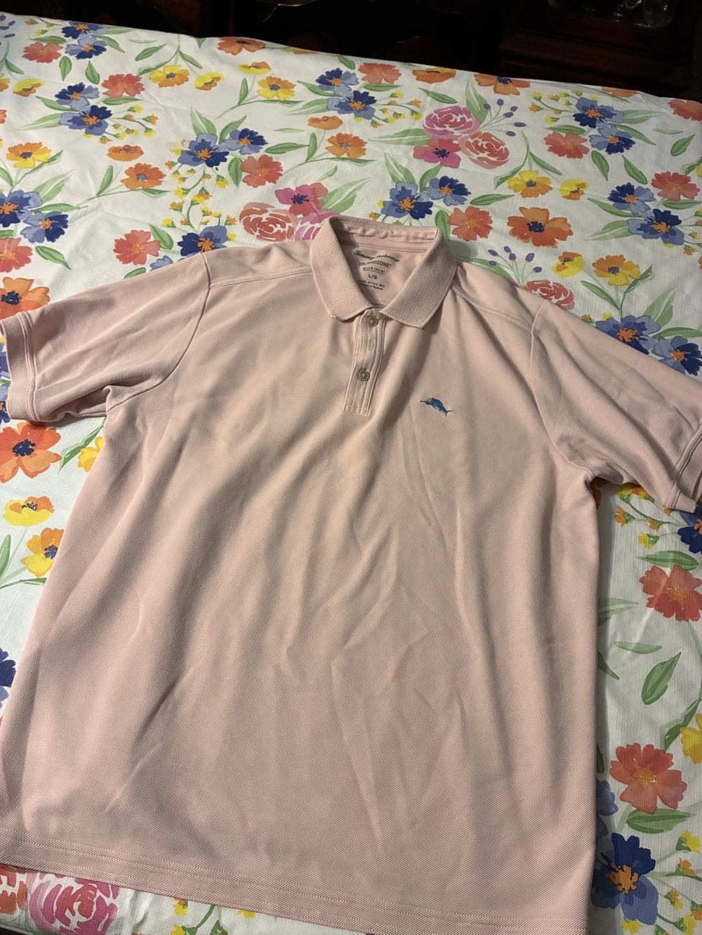 Tommy Bahama Men's Polo Shirt in Light Pink with Blue Logo